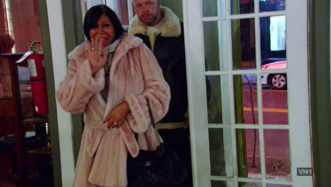 Big Ang of Mob Wives walks out of Edgewater Hall